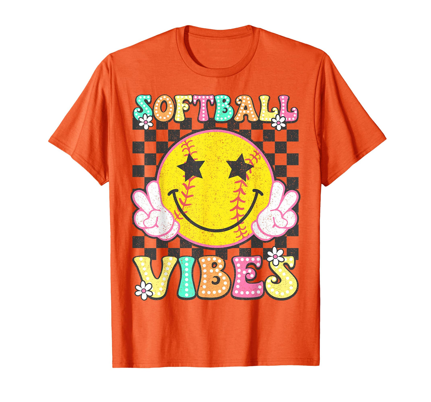 Softball Vibes Softball Retro Groovy Game Day Girls Women T-Shirt