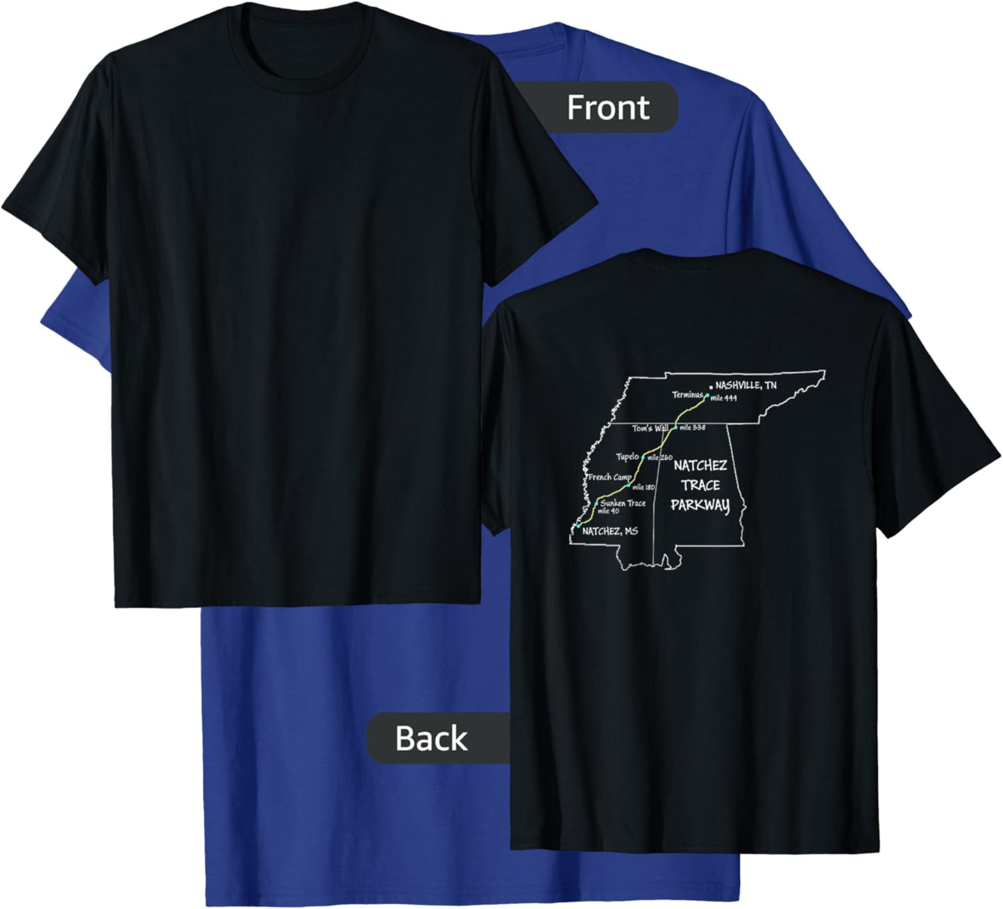 Route Map of the Natchez Trace Parkway National Scenic Trail T-Shirt - T-Shirt | Royal