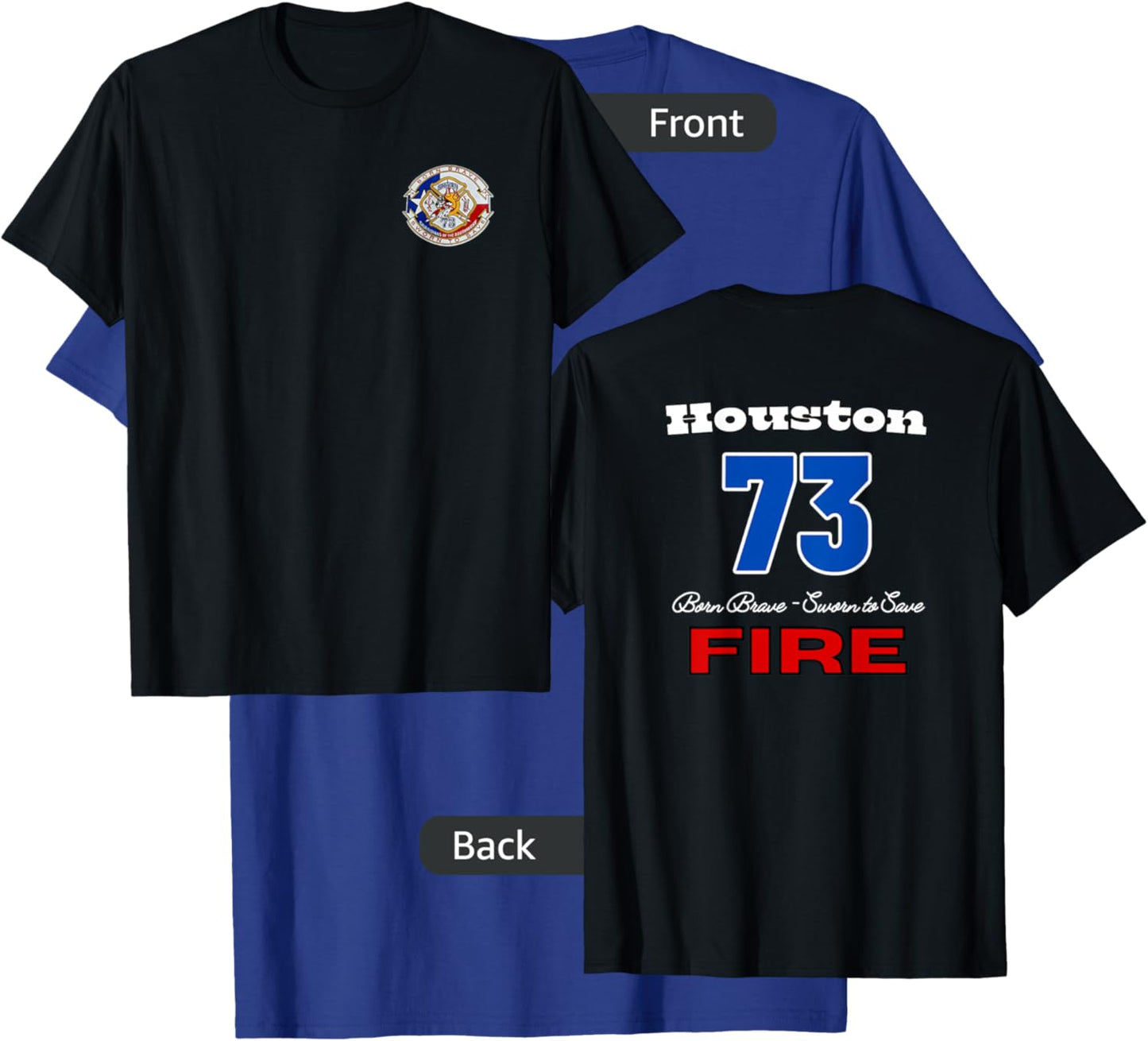 Houston Fire Station 73 Bold Letters With Block Numbers T-Shirt - T-Shirt | Royal