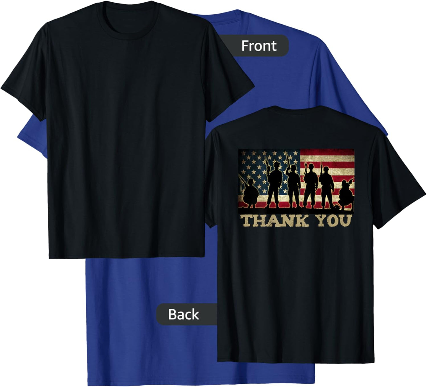 ON BACK THANK YOU Soldiers Veterans American Flag Military Kids Men T-Shirt - T-Shirt | Royal