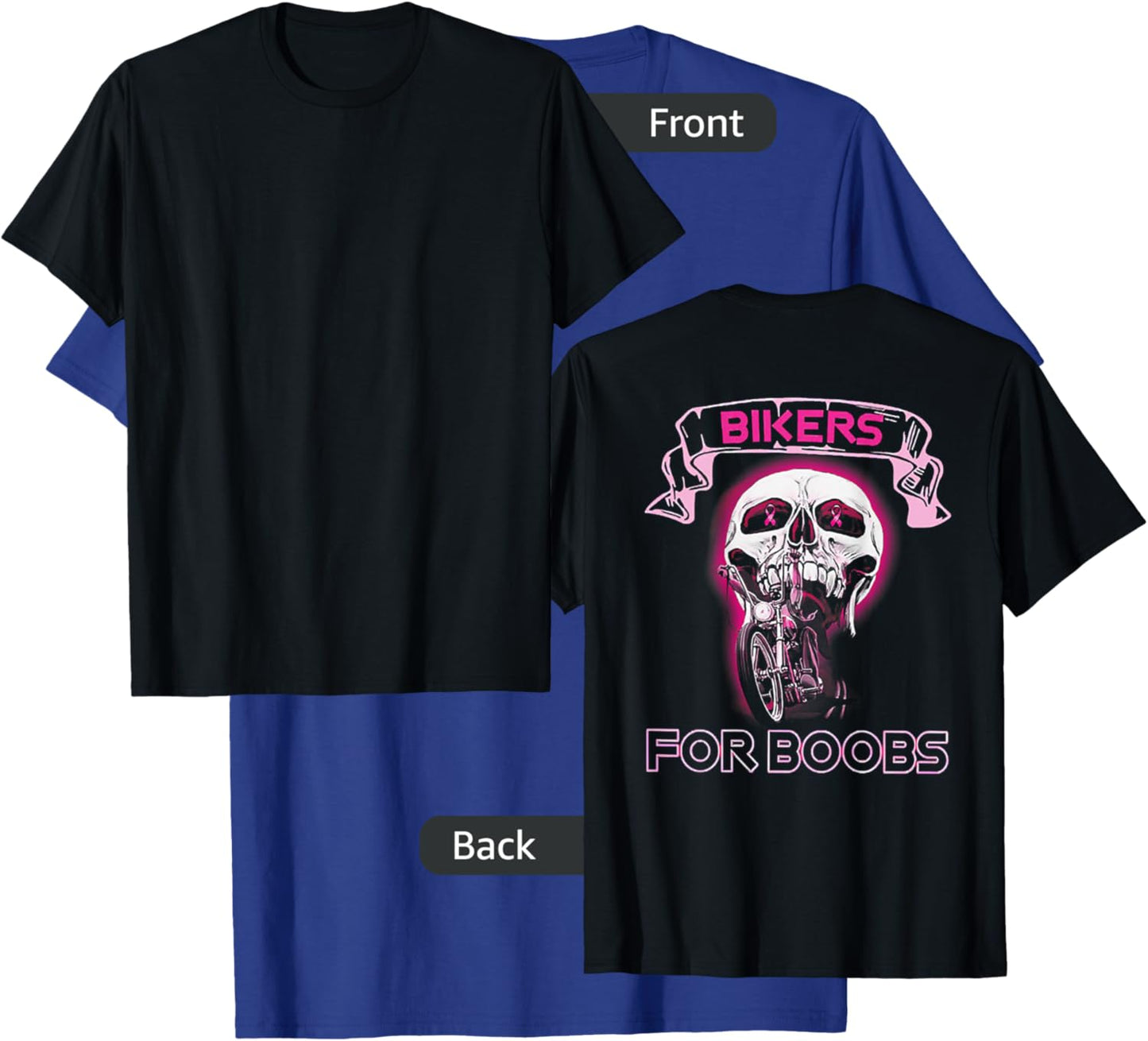 Bikers For B.o.o.b.s Breast Cancer Awareness Skull (on back) T-Shirt - T-Shirt | Royal