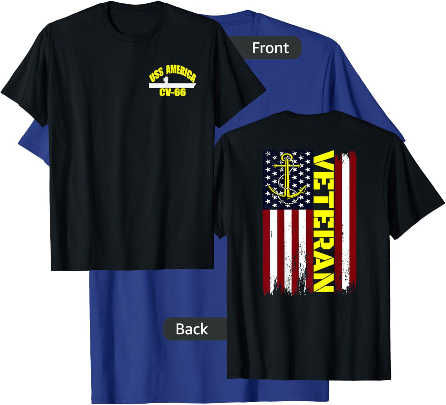 USS America CV-66 Aircraft Carrier Veteran Day Front&Back T-Shirt - T-Shirt | Royal