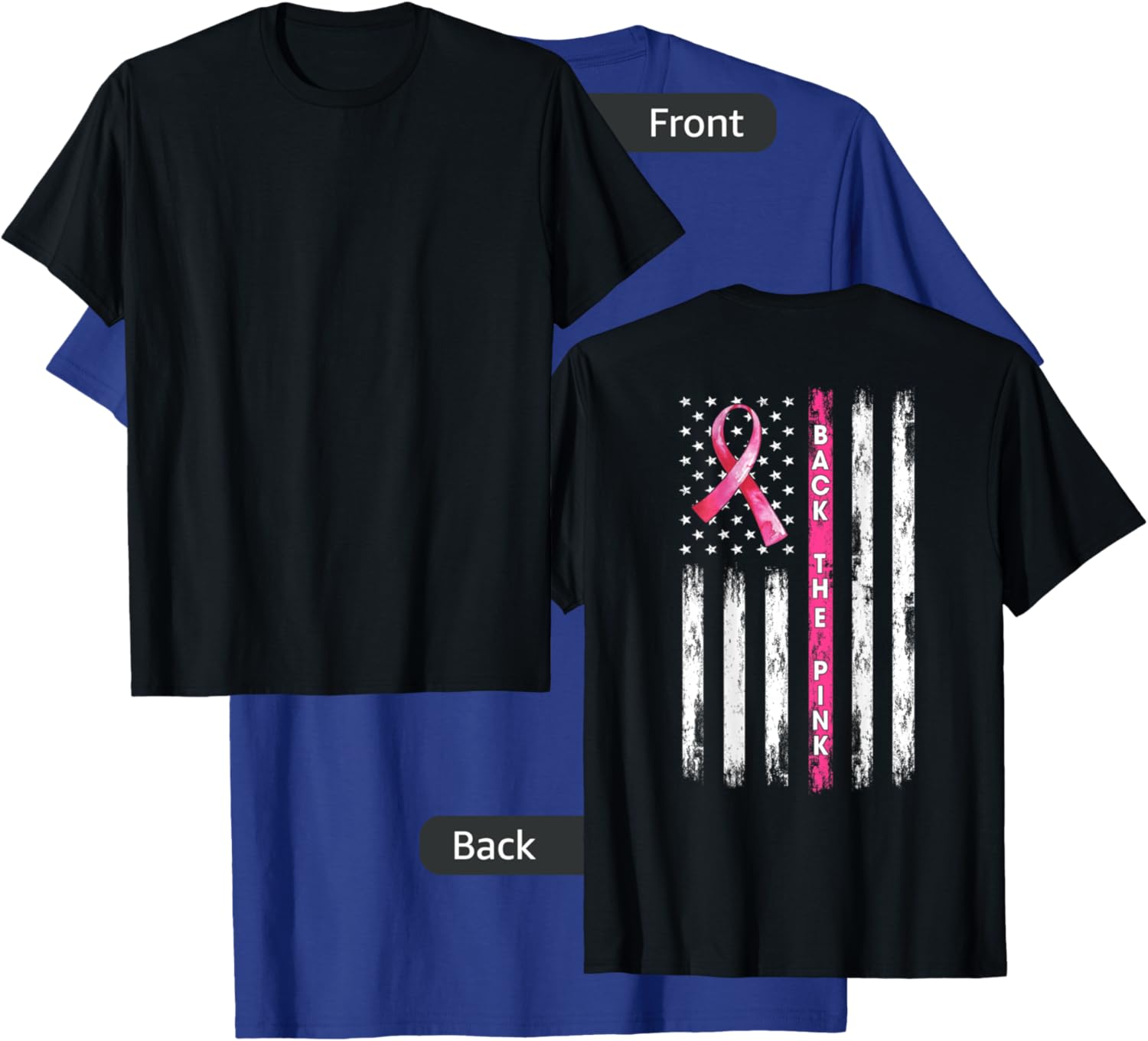 Back The Pink Ribbon American Flag Breast Cancer Awareness Small T-Shirt - T-Shirt | Royal