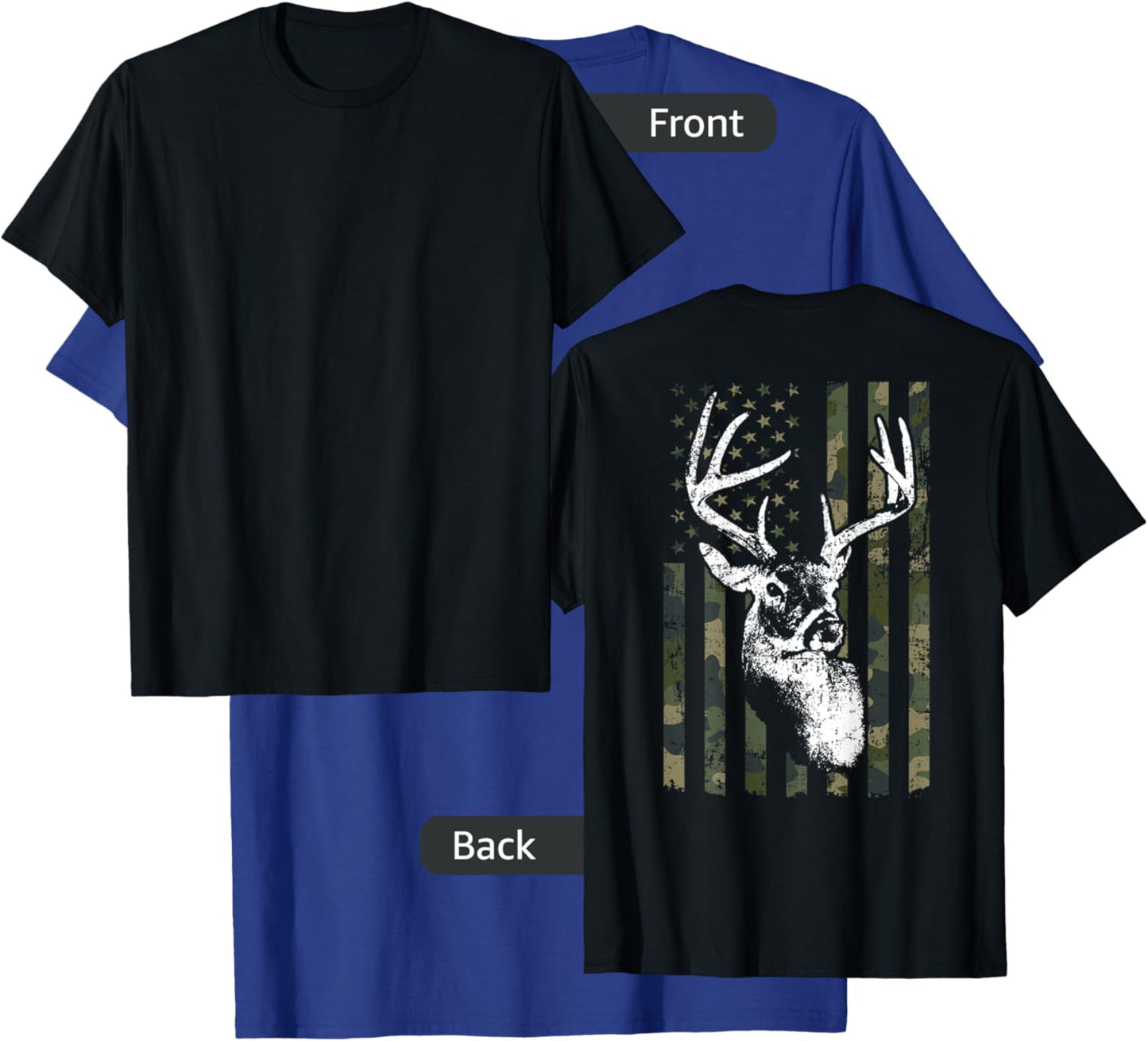 Whitetail Buck Deer Hunting USA Camouflage Flag - ON BACK T-Shirt - T-Shirt | Royal