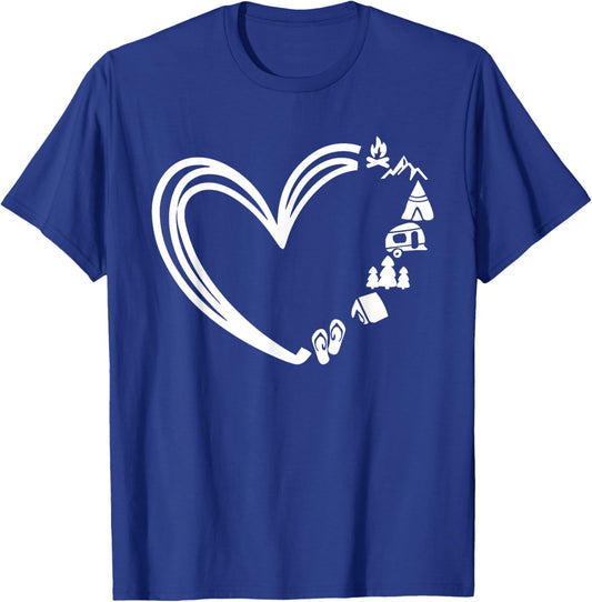 Cute Hiking Adventure Lover Gifts -Adults, Kids Black Heart Collarless Modern Lace Small Camping T-Shirt - T-Shirt | Royal