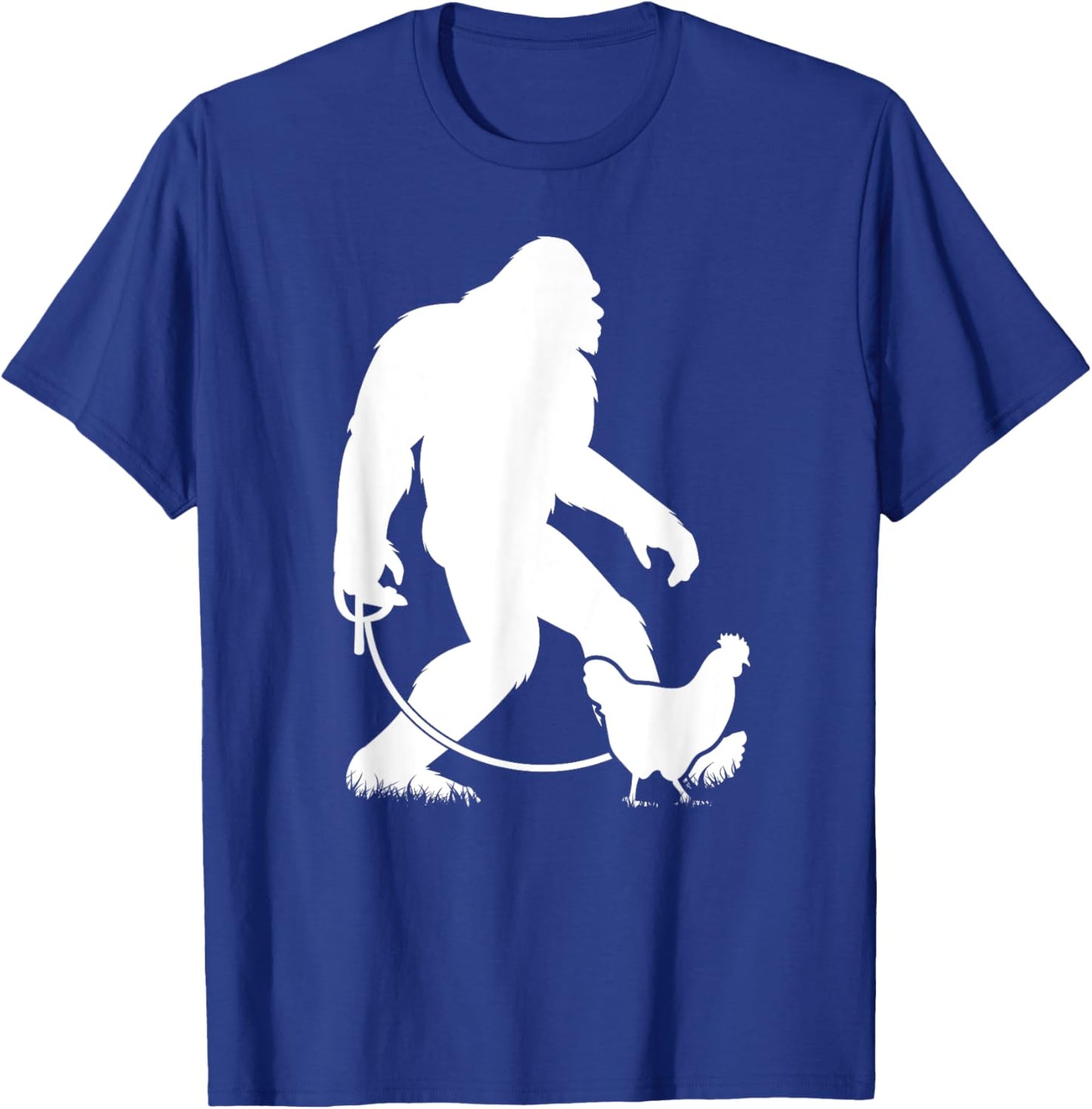 Bigfoot Walking Chicken Funny Sasquatch Chicken Silhouette T-Shirt - T-Shirt | Royal