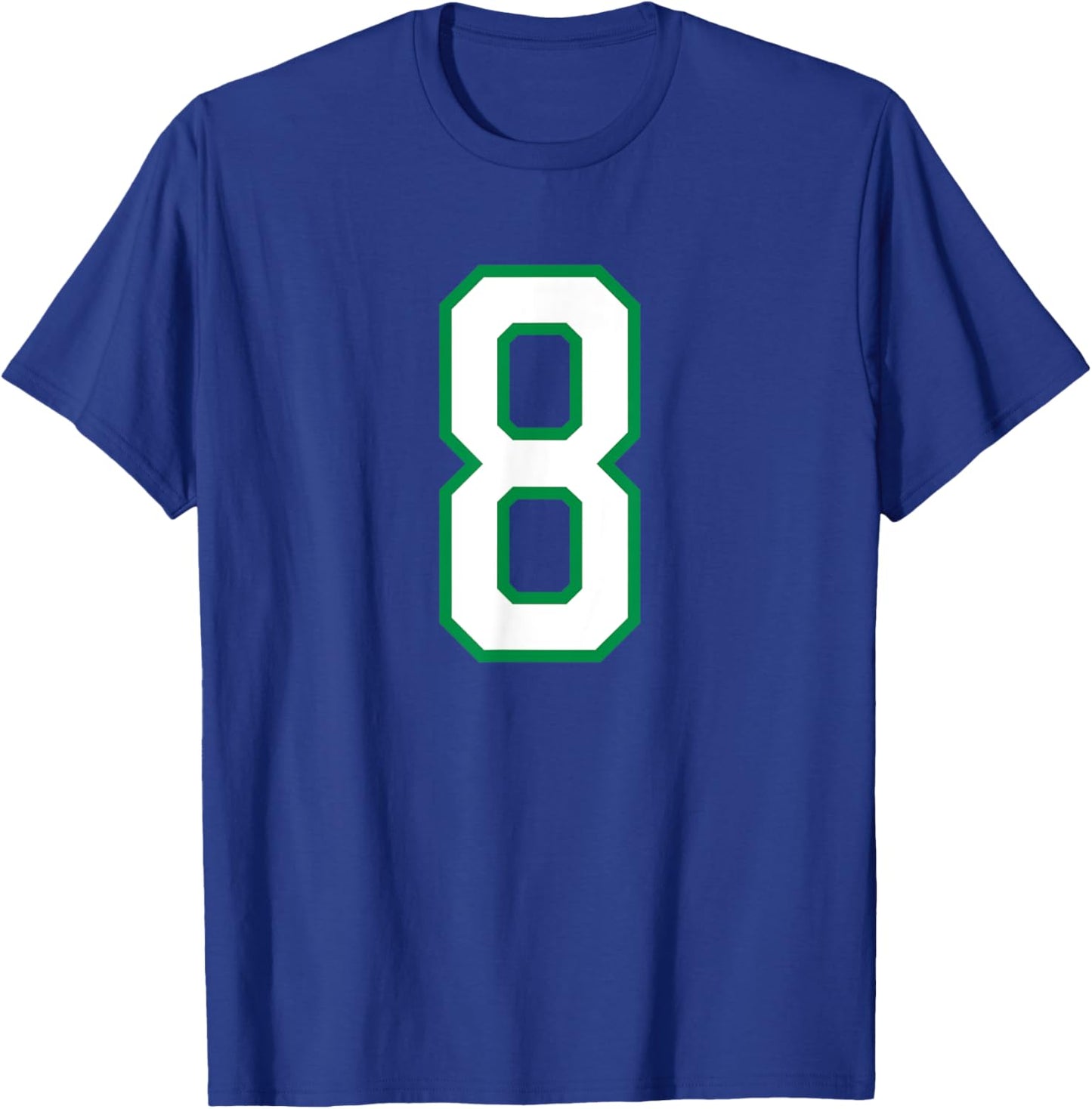 Number #8 White Green Varsity Number T-Shirt - T-Shirt | Royal