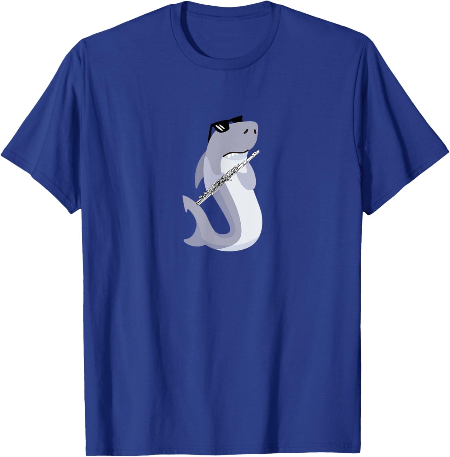 Funny Shark Wearing Sunglasses Playing Flute T-Shirt - T-Shirt | Royal