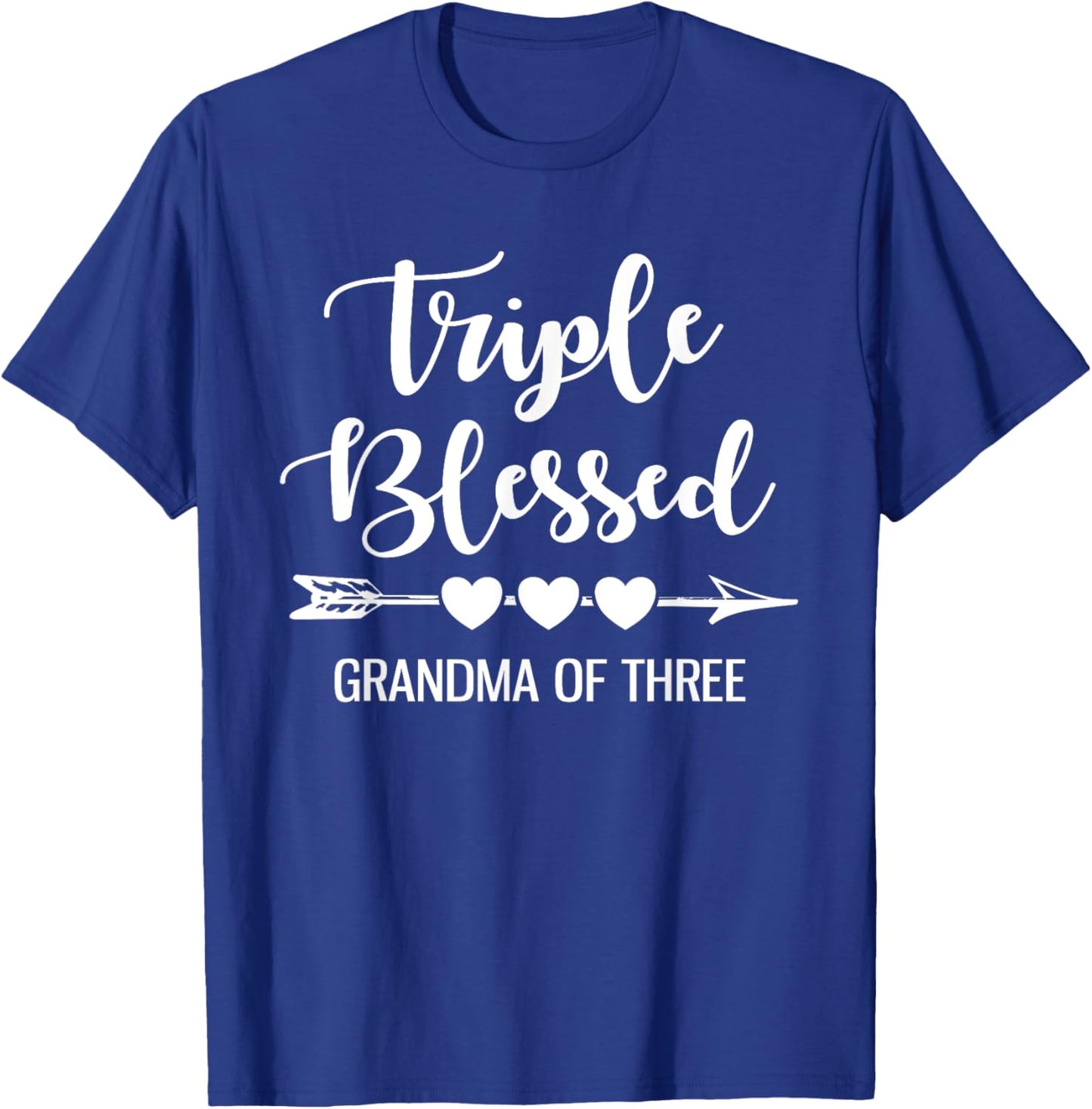 Triple Blessed Grandma Of Three Grandkids Grandmother T-Shirt - T-Shirt | Royal