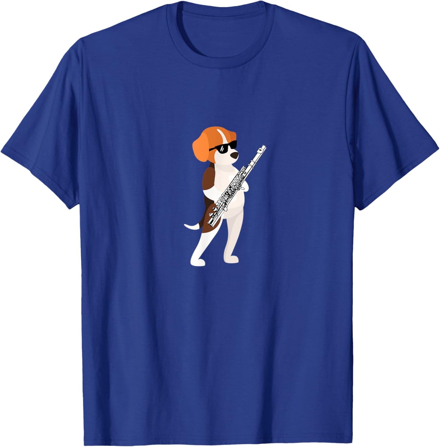 Funny Dog Wearing Sunglasses Playing Flute Beagle T-Shirt - T-Shirt | Royal