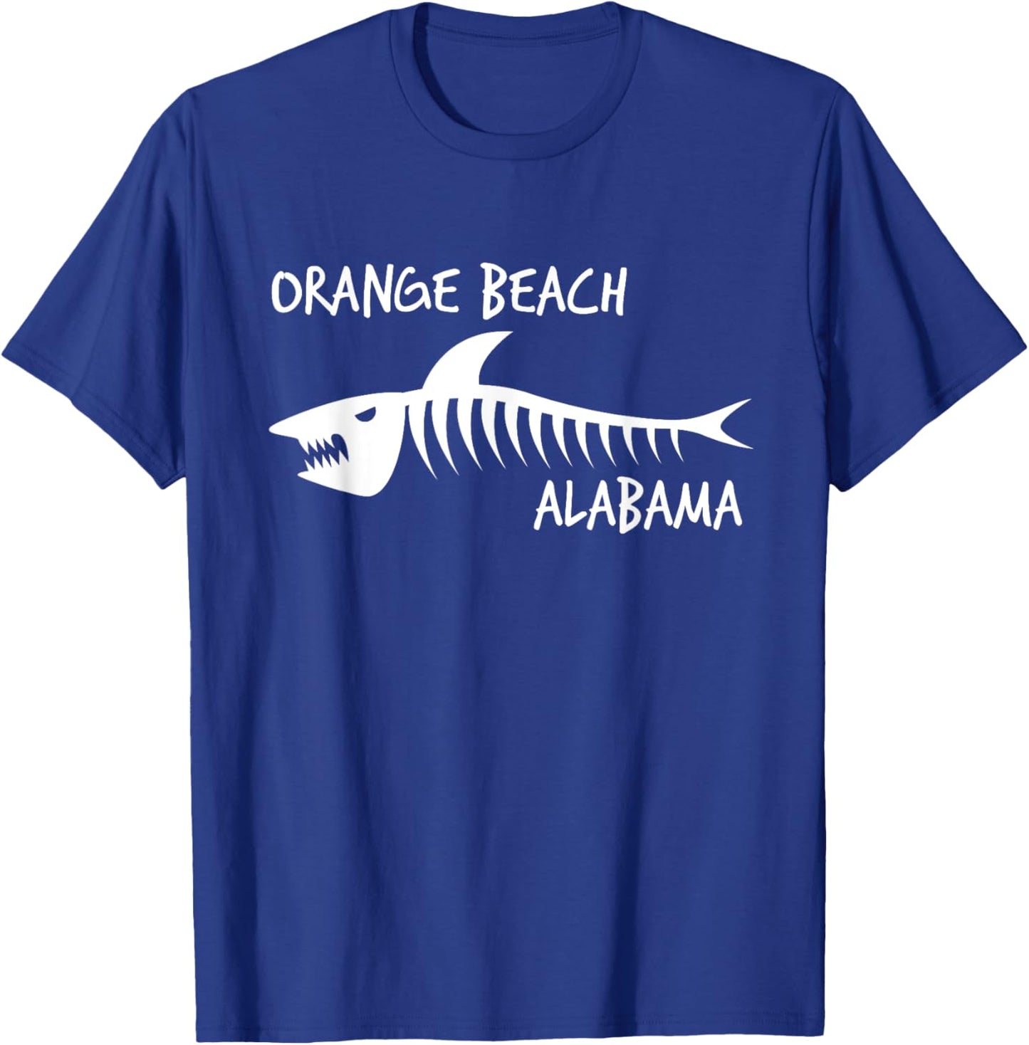 Orange Beach Alabama Shark Skeleton White Print Women Kids T-Shirt - T-Shirt | Royal