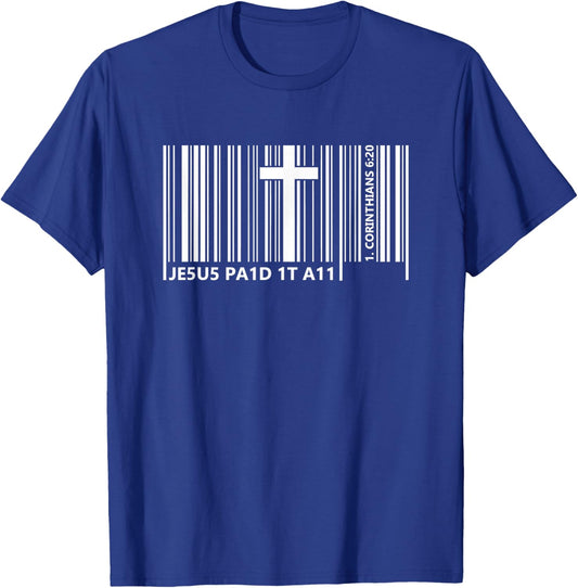 Jesus Paid It All Barcode Bible Verse Corinthians 6:20 T-Shirt - T-Shirt | Royal