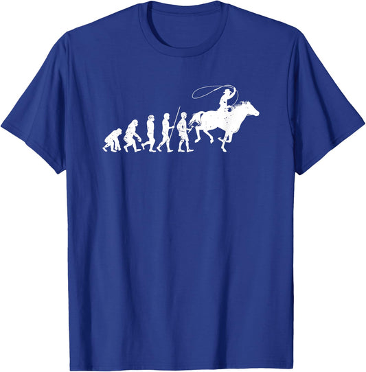 Evolution of Roping Rodeo Western Horse | Rodeo Cowboy T-Shirt - T-Shirt | Royal