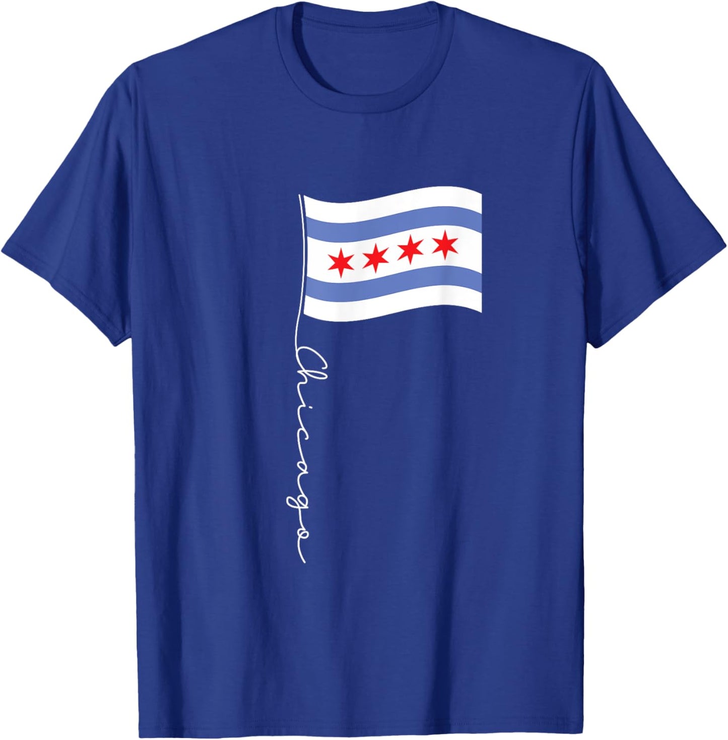 Family Heritage Gifts Chicago Signature Flag Pole - Elegant Chicagoan Flag T-Shirt - T-Shirt | Royal