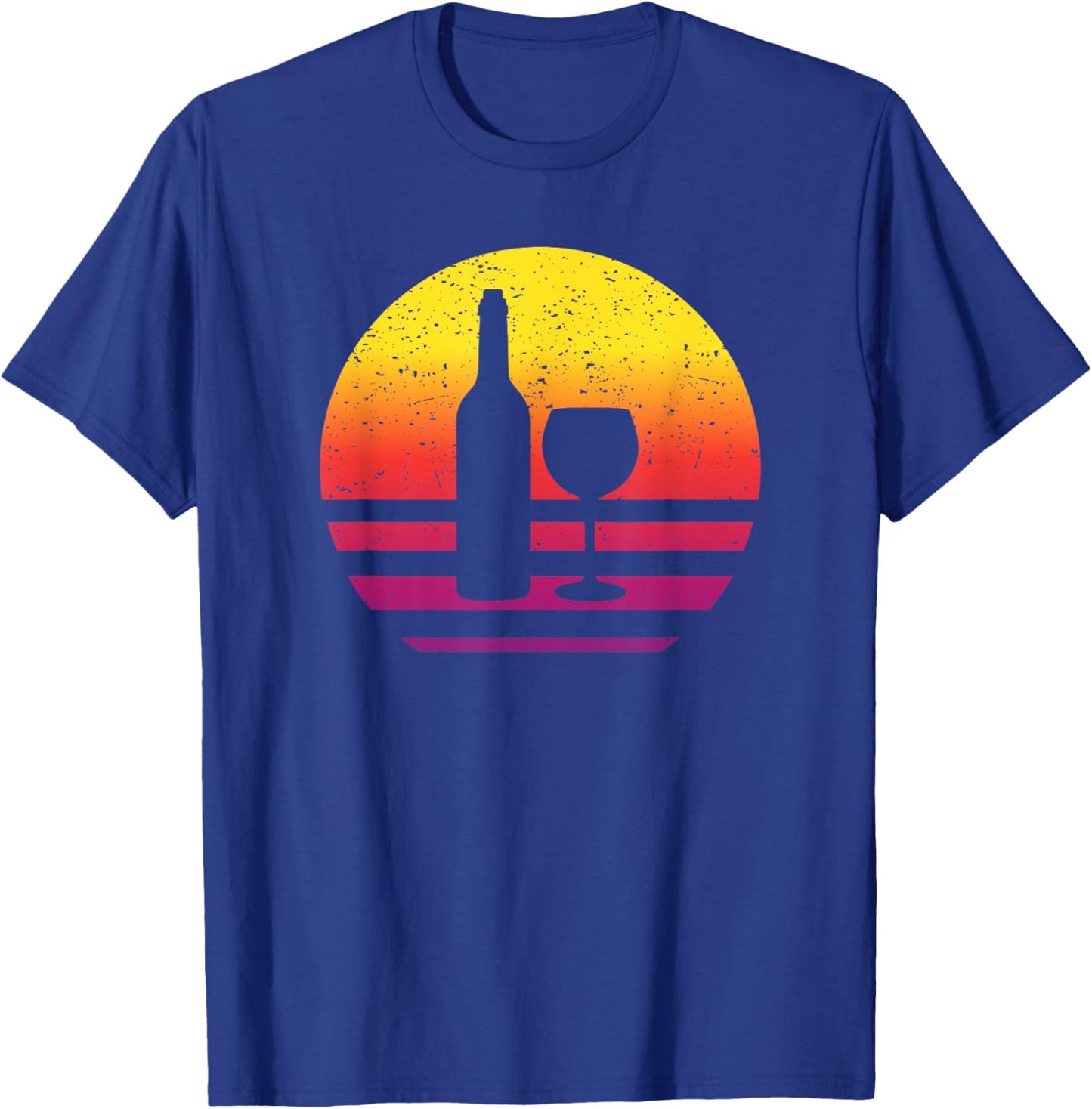 Wine Bottle Glass Line Art Retro Style Vintage T-Shirt - T-Shirt | Royal