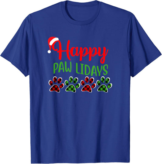 Dog Dad Mom Happy Pawlidays Merry Christmas Holidays Men Women T-Shirt - T-Shirt | Royal