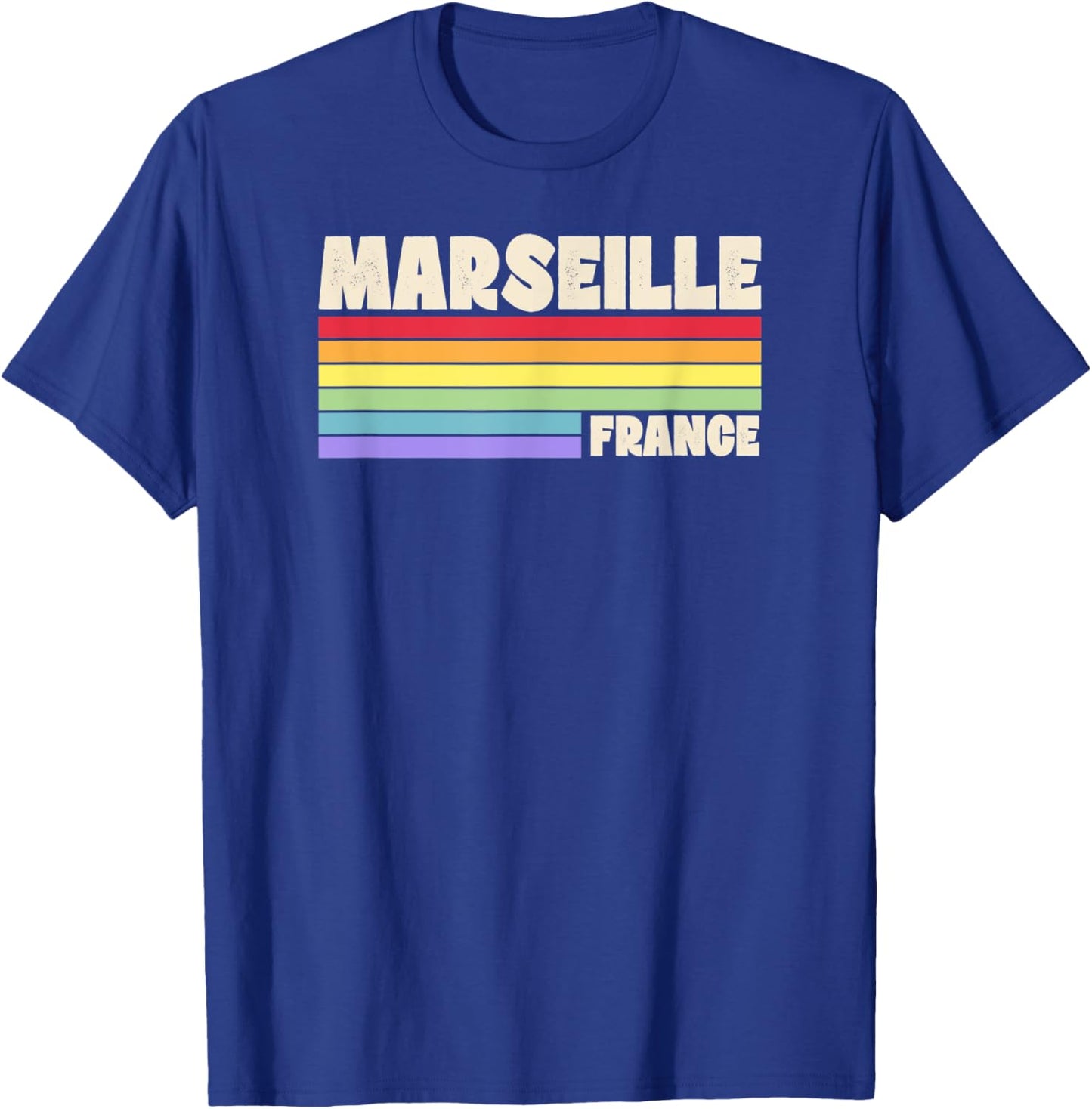 Marseille France Rainbow Gay Pride Merch Retro 70s 80s Queer T-Shirt - T-Shirt | Royal