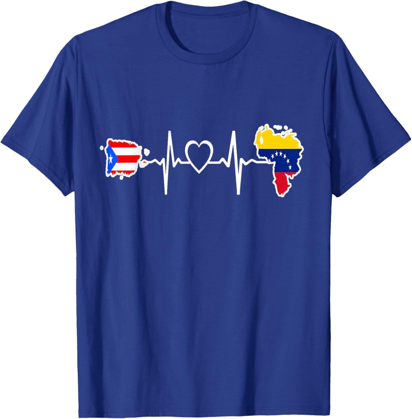 Puerto Rico Venezuela Flag Puerto Rican Venezuelan Heartbeat T-Shirt - T-Shirt | Royal