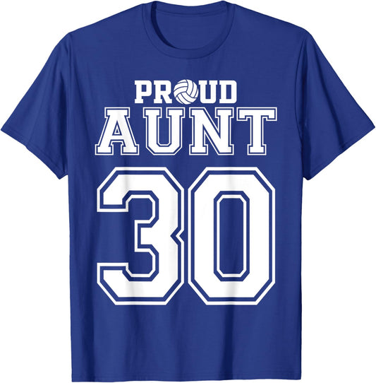 Custom Proud Volleyball Aunt Number 30 Personalized Women T-Shirt - T-Shirt | Royal