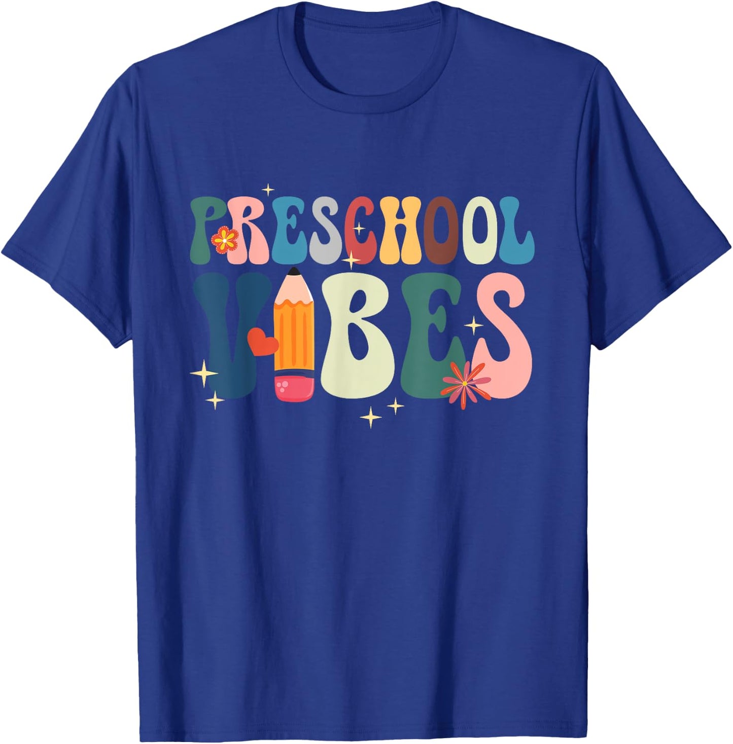 Hello Preschool Teacher Student Retro Groovy Preschool Vibes T-Shirt - T-Shirt | Royal