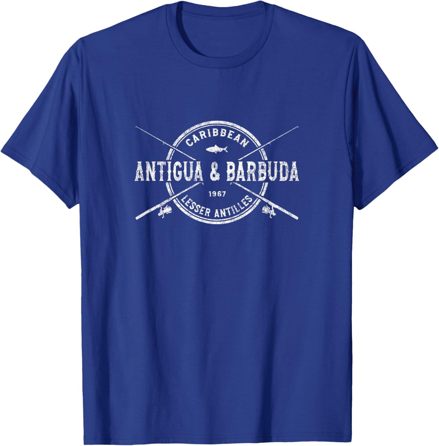 Antigua and Barbuda Vintage Crossed Fishing Rods T-Shirt - T-Shirt | Royal