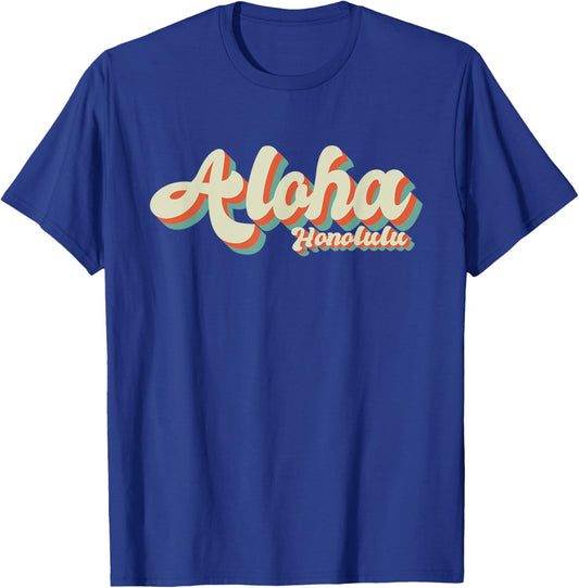 Aloha Honolulu Vintage Hawaiian Surf Shop Island Vacation T-Shirt - T-Shirt | Royal