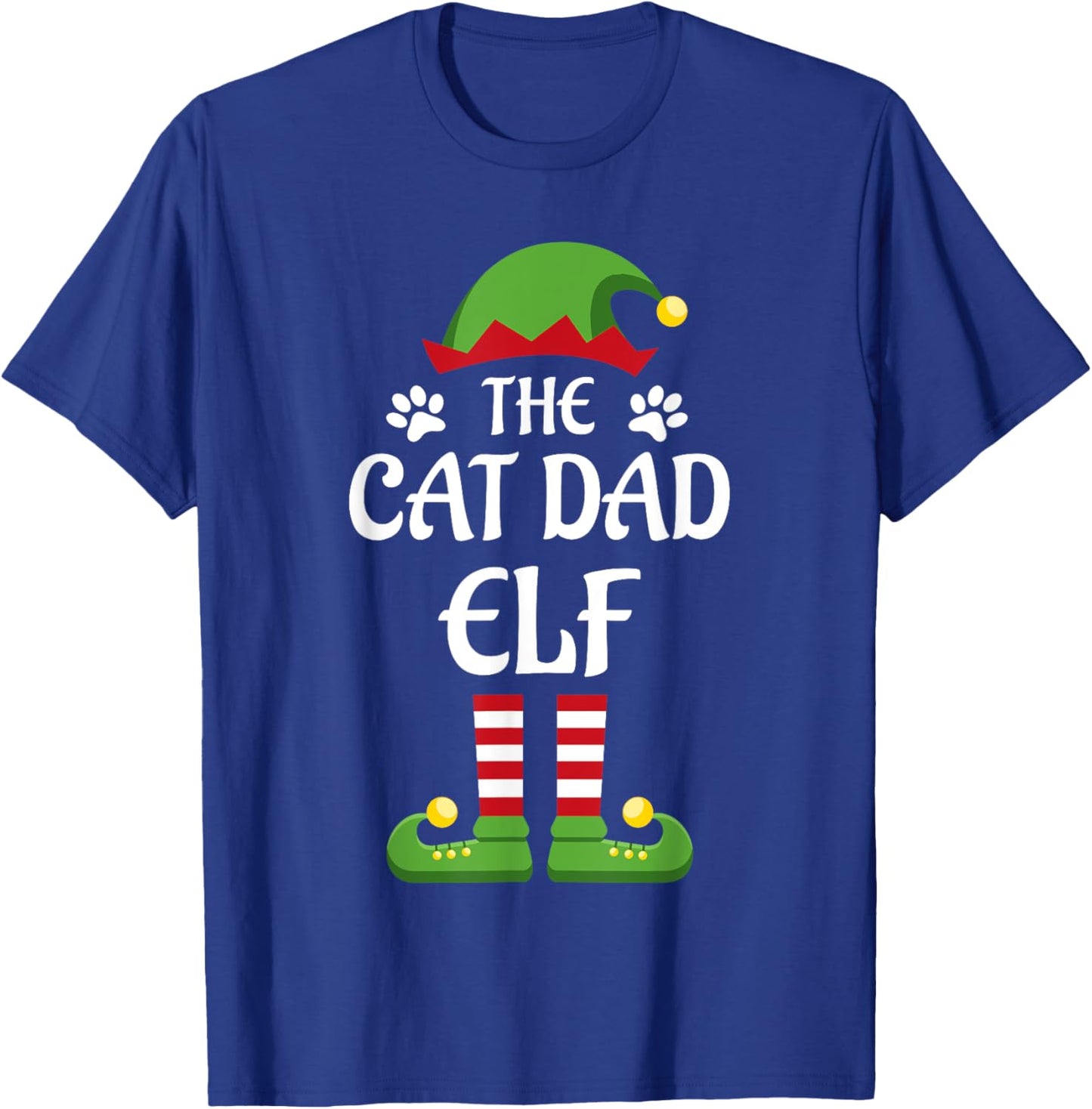 Cat Dad Elf Family Matching Group Christmas T-Shirt - T-Shirt | Royal