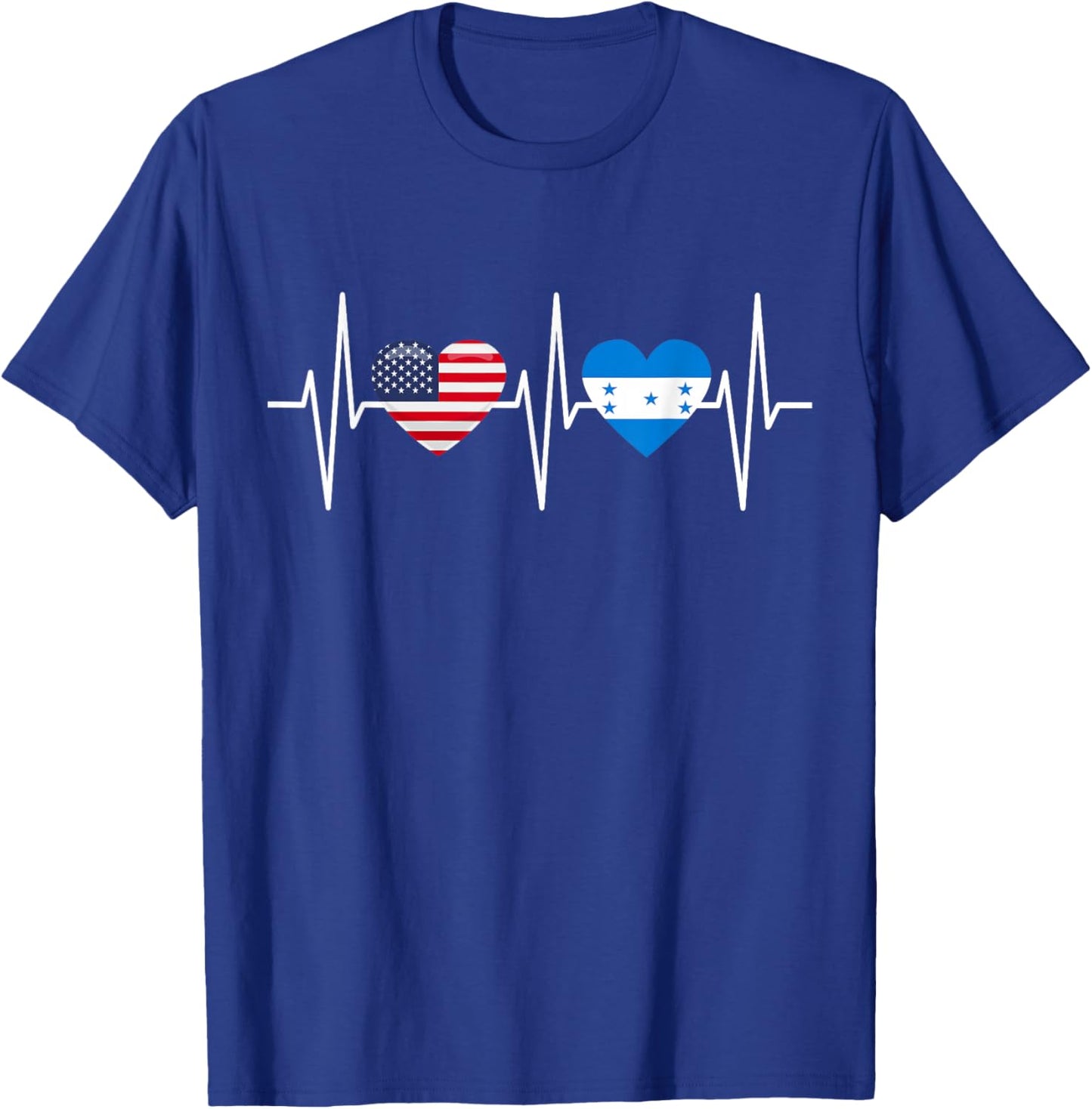 USA Honduras Shirt Heartbeat America Honduran Flag Heart T-Shirt - T-Shirt | Royal