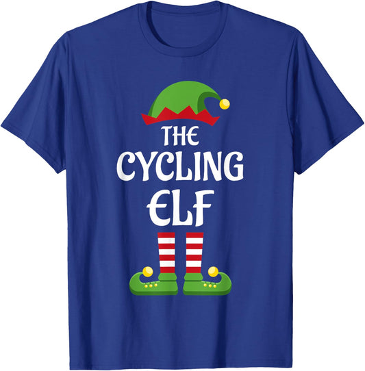 Cycling Elf Family Matching Group Christmas Bicycle T-Shirt - T-Shirt | Royal