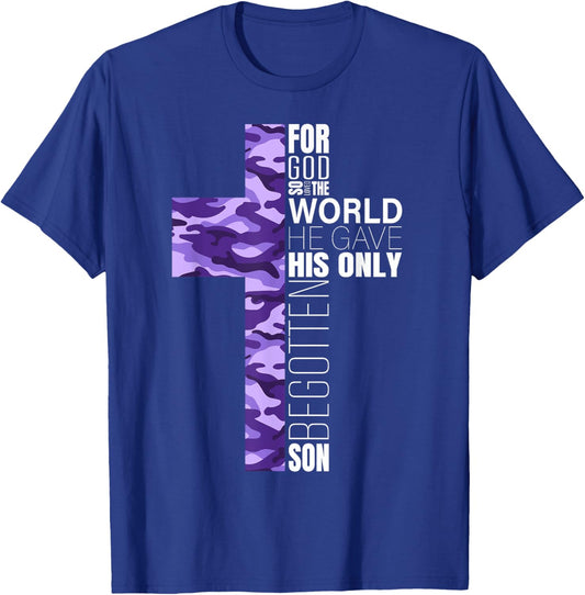 Cute Purple Camo Christian Cross Gifts Women Men Kids Verse T-Shirt - T-Shirt | Royal