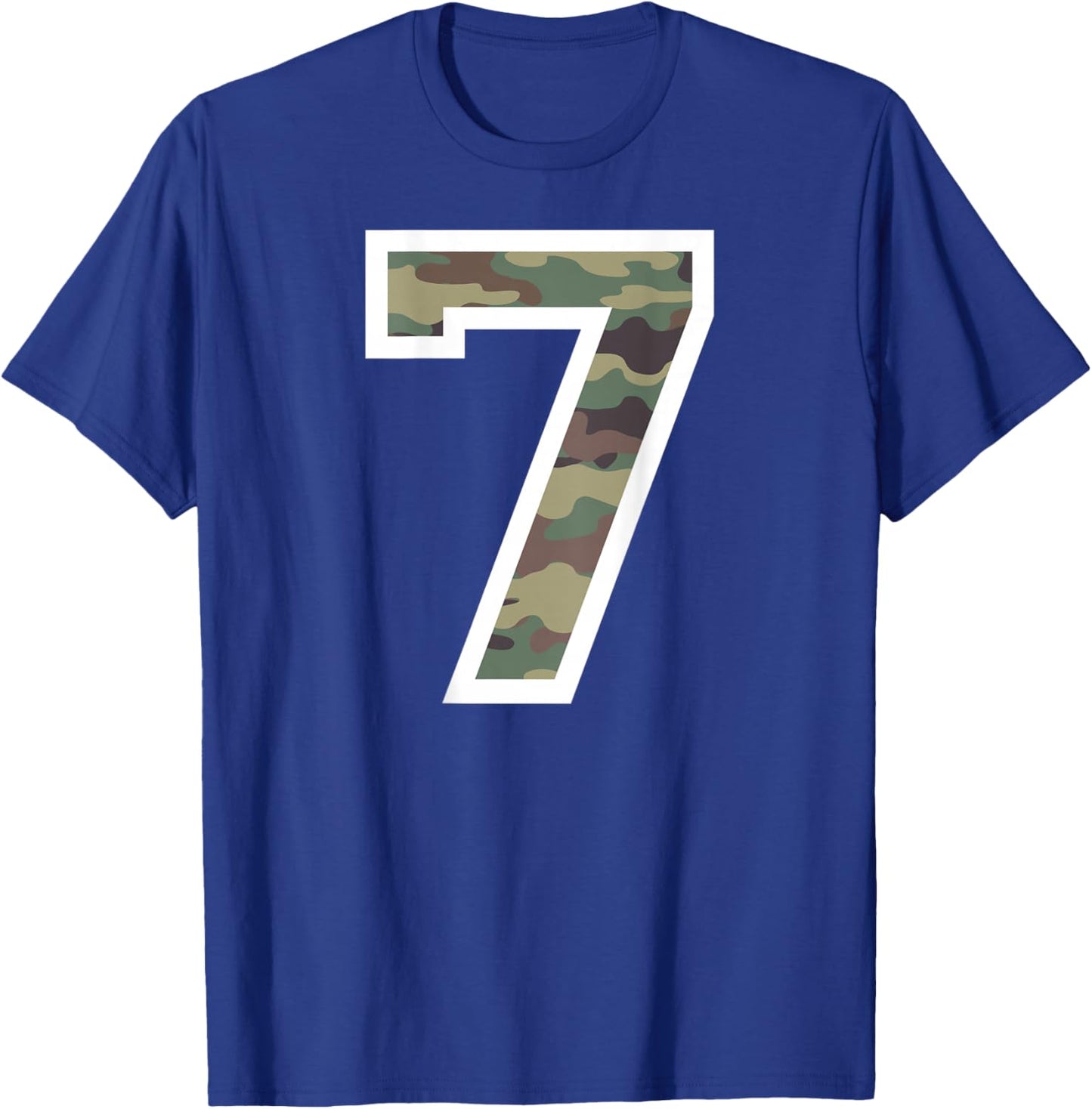 #7 Jersey Uniform Varsity Sports, Camo Camouflage, 7th T-Shirt - T-Shirt | Royal