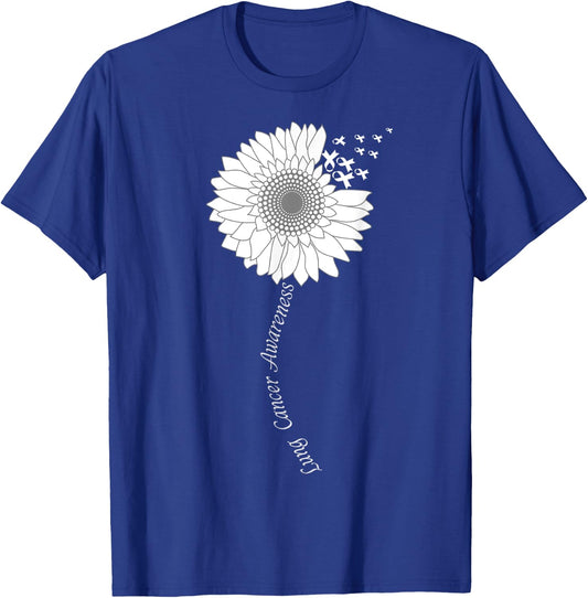 Lung Cancer Awareness Sunflower White Ribbon T-Shirt - T-Shirt | Royal