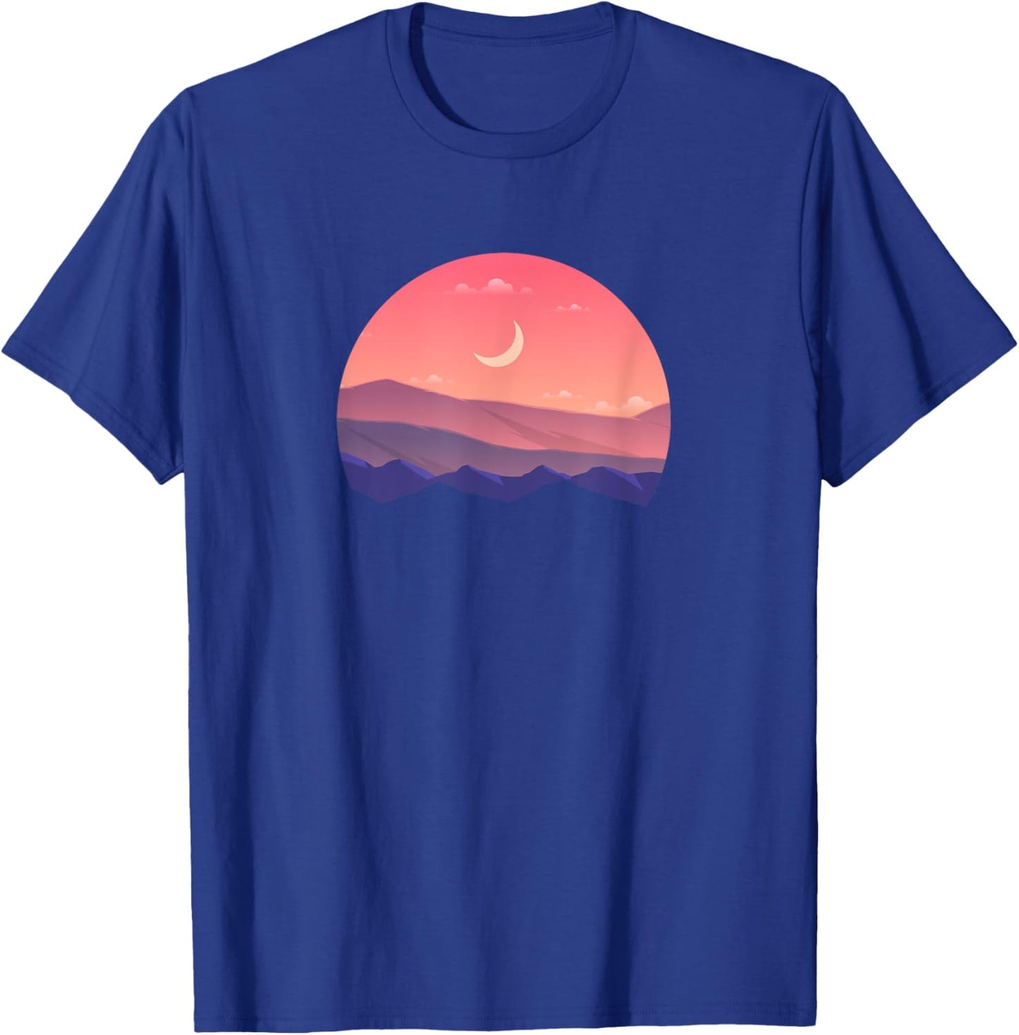 Pink Mountain and Moon Sunset Scene Silhouette T-Shirt - T-Shirt | Royal