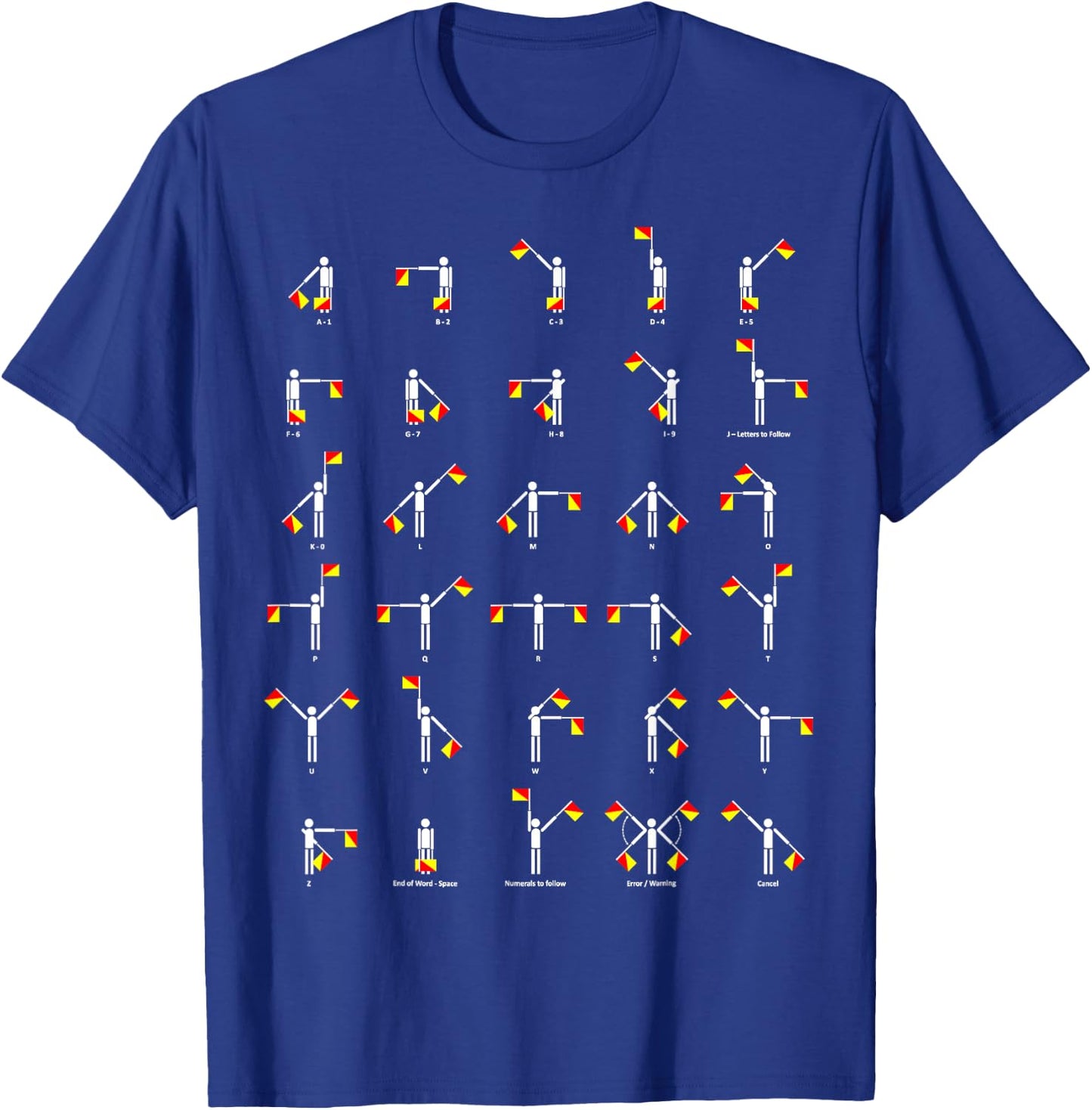 Funny Nerdy Semaphore Flag Alphabet Signalling White T-Shirt - T-Shirt | Royal