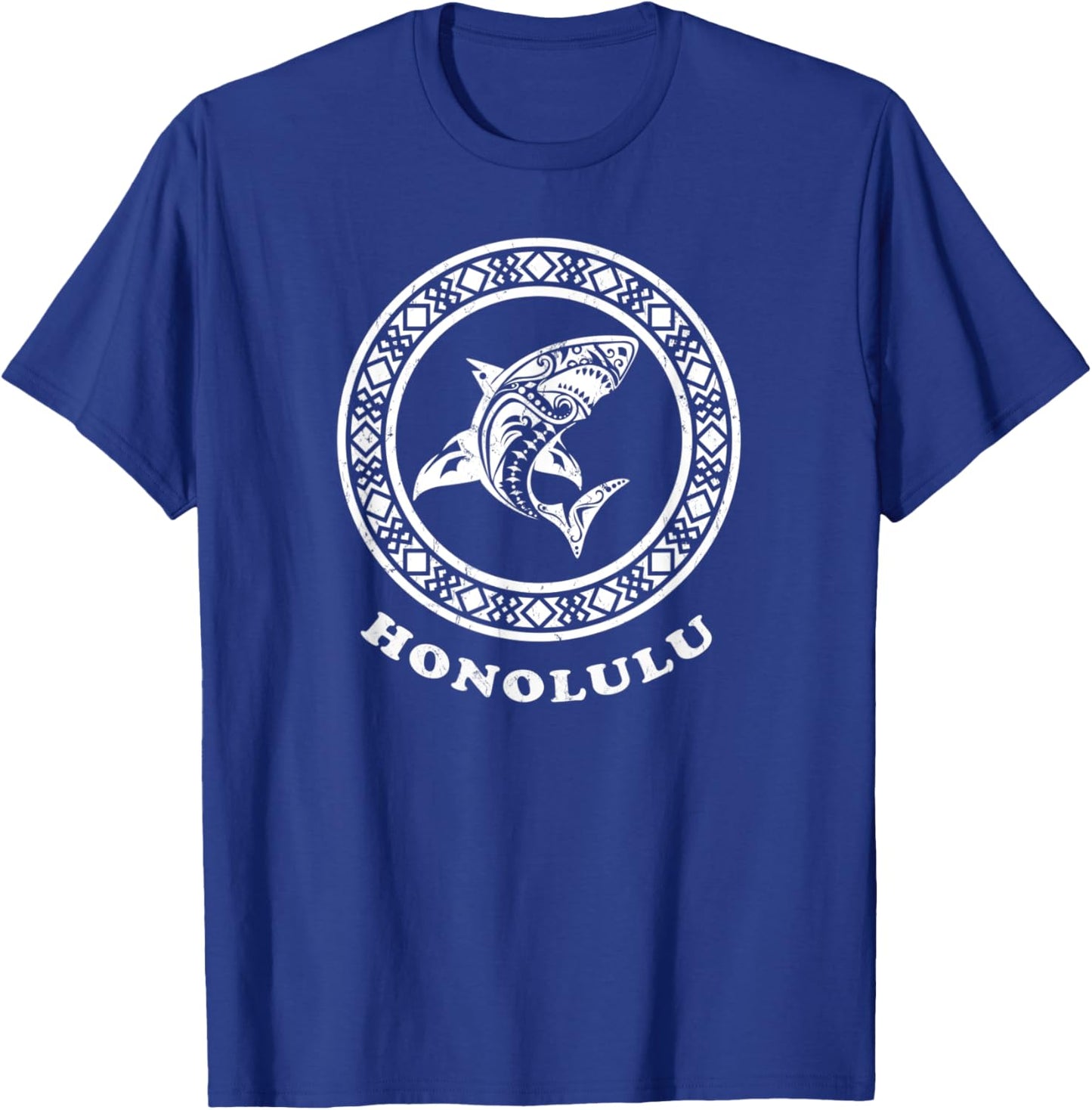Honolulu Oahu, Hawaii Vintage Tribal Shark Vacation T-Shirt - T-Shirt | Royal