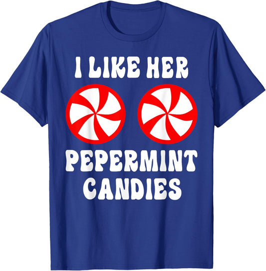I Like Her Peppermint Candies Groovy Christmas Couples T-Shirt - T-Shirt | Royal