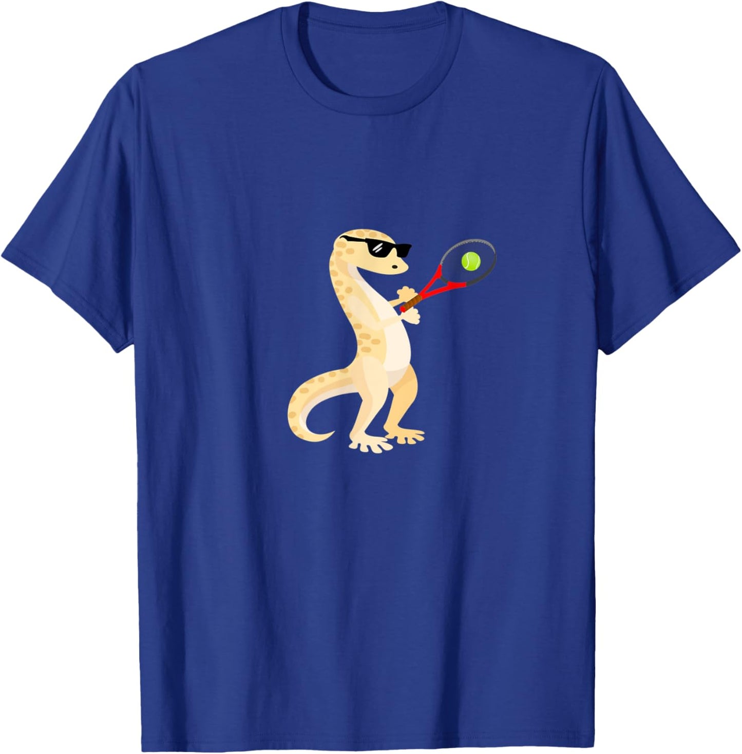 Funny Gecko Wearing Sunglasses Playing Tennis Lizard T-Shirt - T-Shirt | Royal
