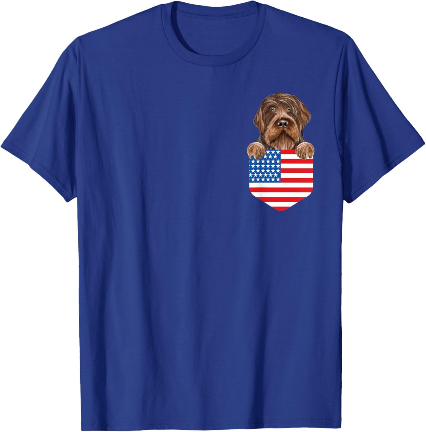 America Flag Wirehaired Pointing Griffon Dog In Pocket T-Shirt - T-Shirt | Royal