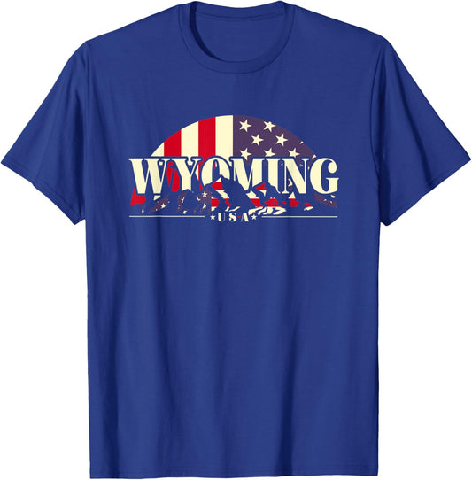 American State Wyoming, Vintage Mountain Nature Hiking T-Shirt - T-Shirt | Royal