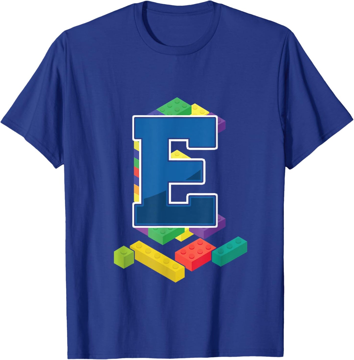 Letter E Master Builder Alphabet Last Name Building Blocks T-Shirt - T-Shirt | Royal