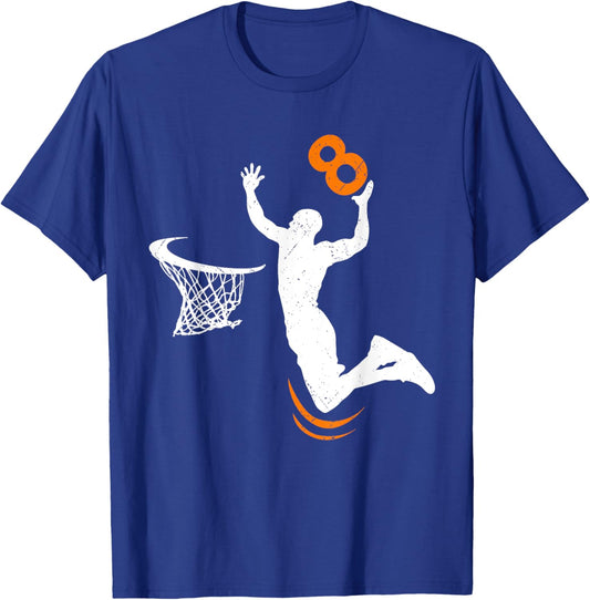 8 Year Old Basketball Dunk 8th Birthday Party Boys T-Shirt - T-Shirt | Royal