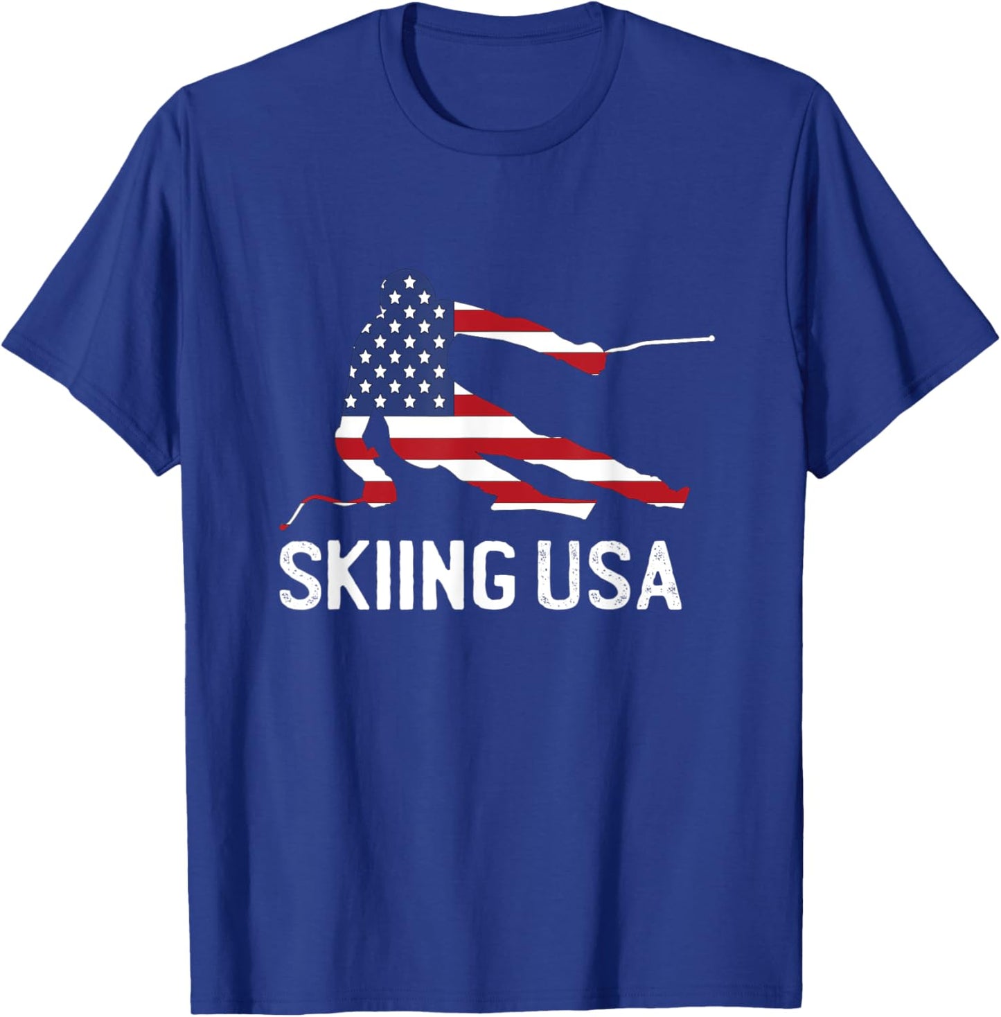 Support Skiing USA Team Funny American patriot ski Flag T-Shirt - T-Shirt | Royal