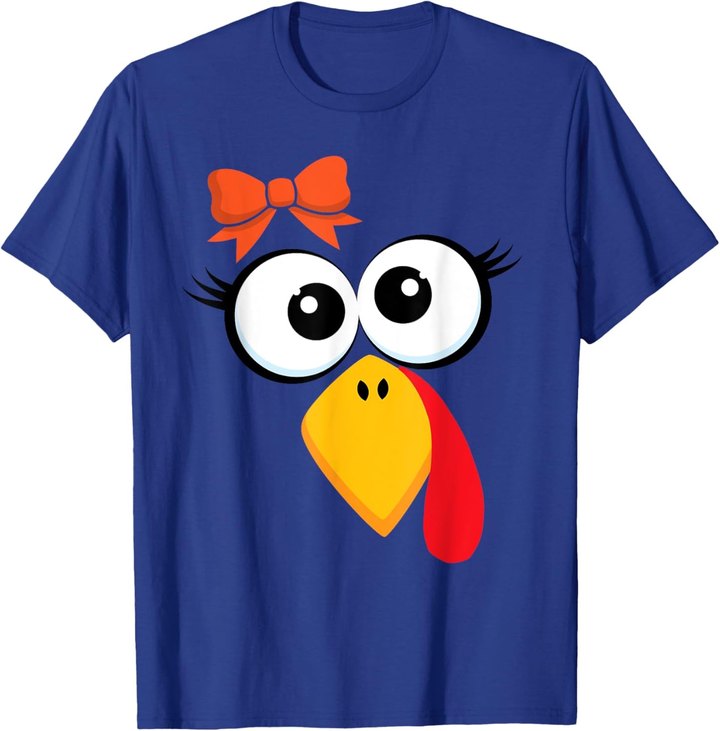 Funny Turkey Face Thanksgiving Cute Girls Hair Bow T-Shirt - T-Shirt | Royal