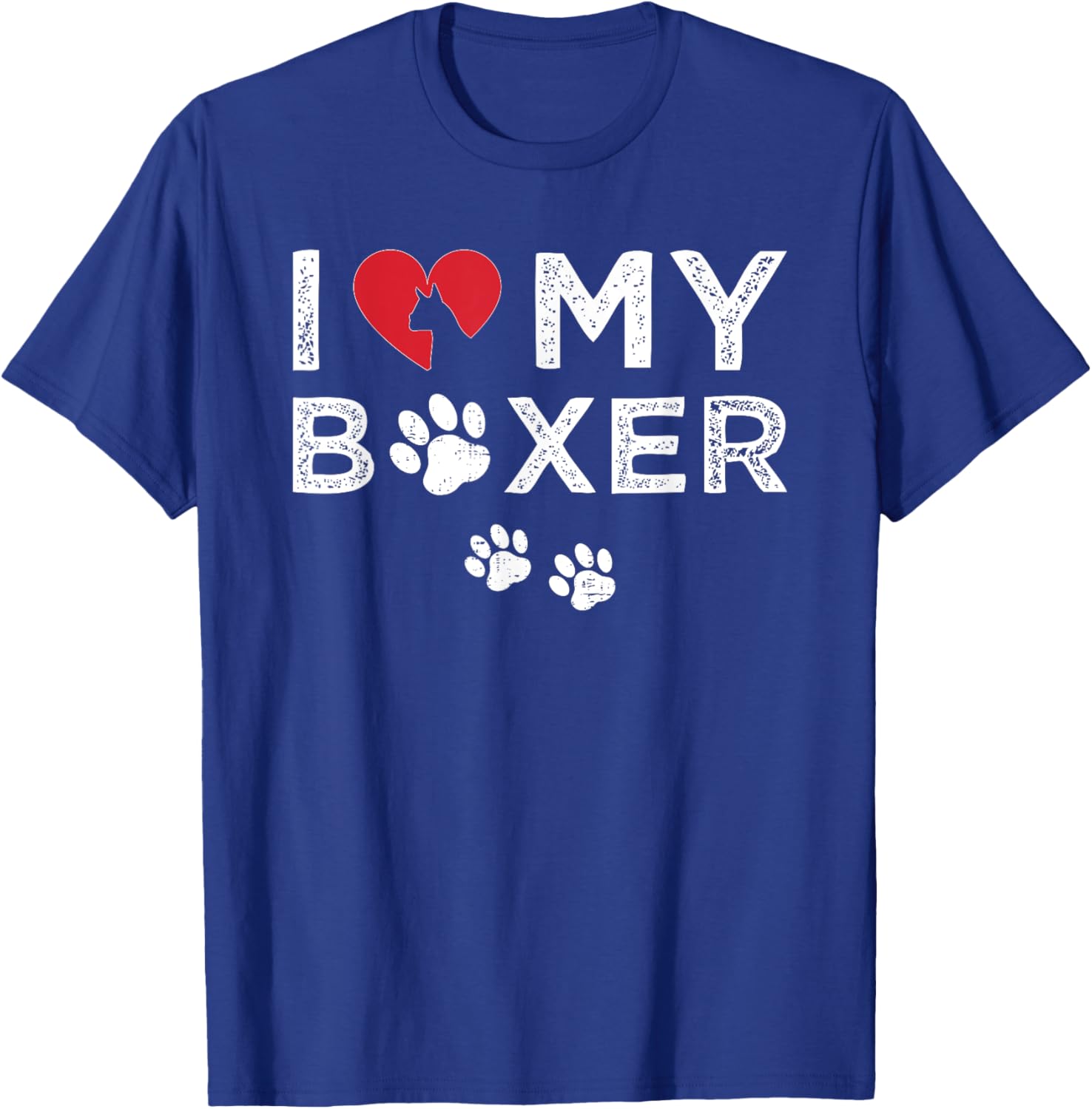 I Love My Boxer Dog with Red Heart and Paw Print T-Shirt - T-Shirt | Royal