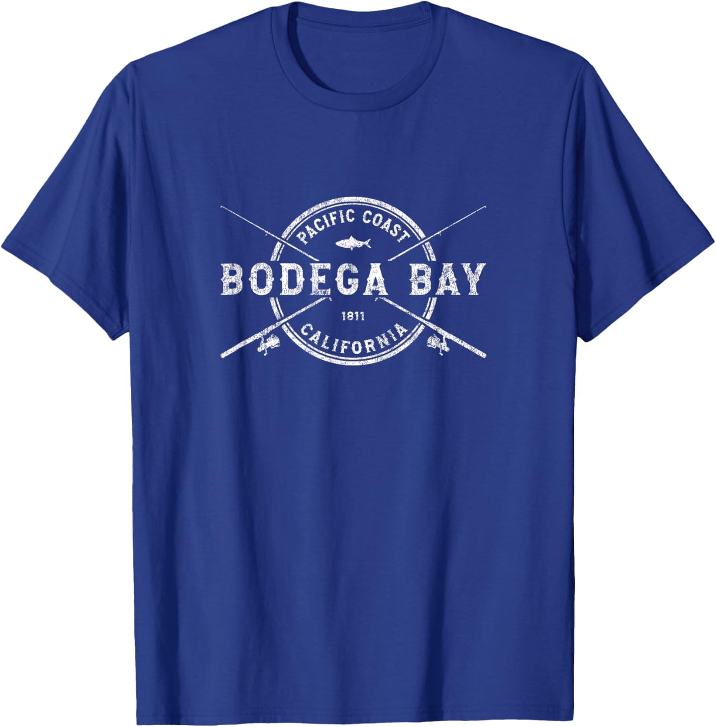 Bodega Bay CA Vintage Crossed Fishing Rods T-Shirt - T-Shirt | Royal