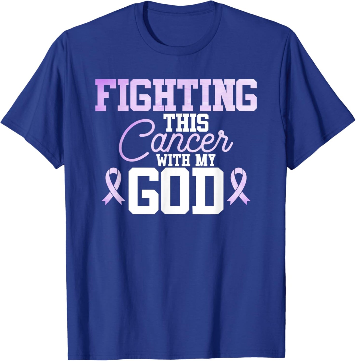 Christian Fighting Cancer Awareness Quote Purple Ribbon T-Shirt - T-Shirt | Royal