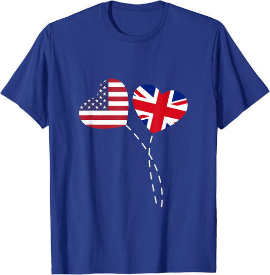 Loving USA United Kingdom Flag Heart British Americans Love T-Shirt - T-Shirt | Royal