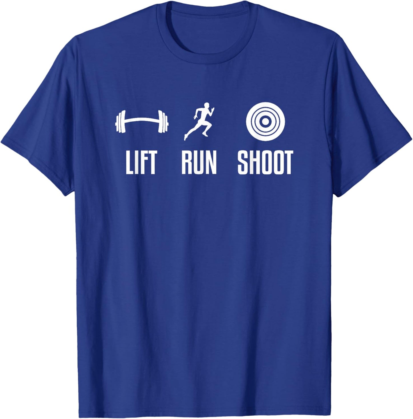 Lift Run Shoot Funny Running Shooting Weightlifting Athlete T-Shirt - T-Shirt | Royal