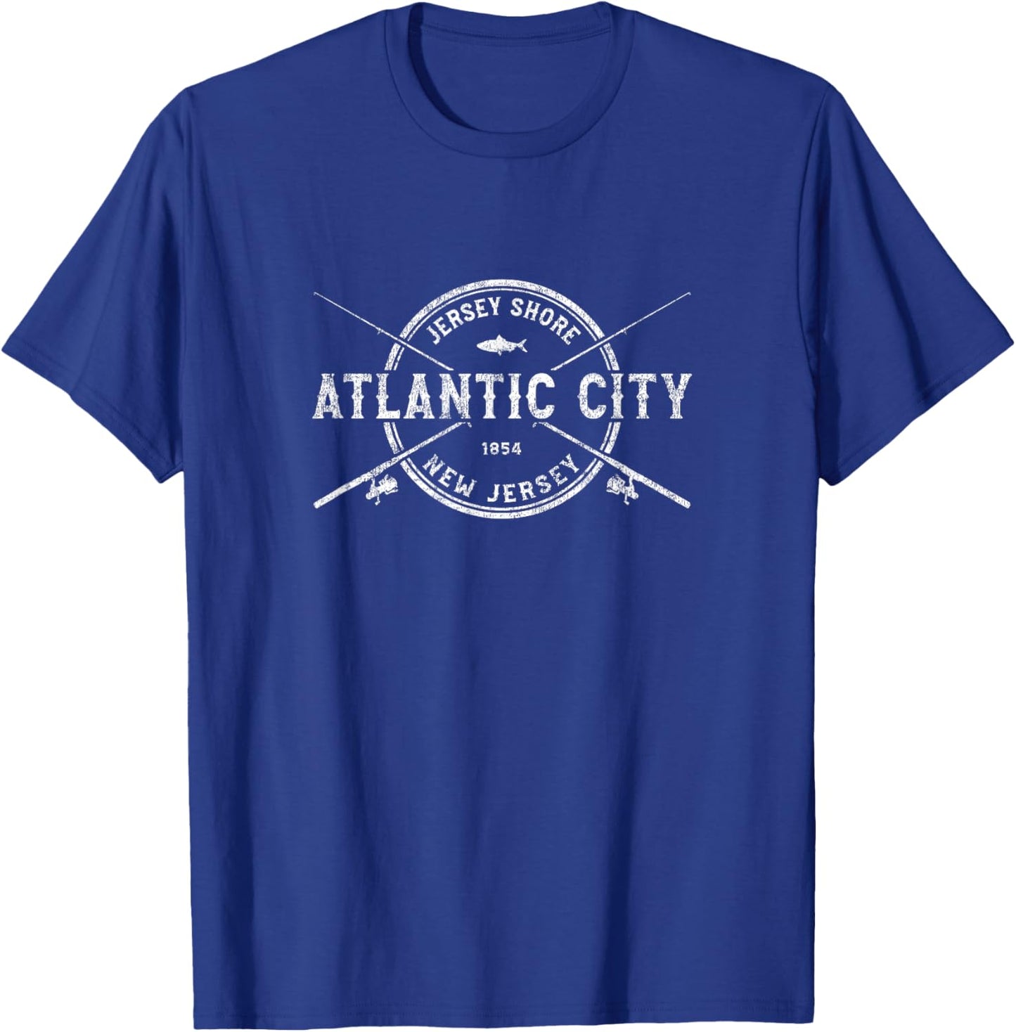 Atlantic City NJ Vintage Crossed Fishing Rods T-Shirt - T-Shirt | Royal