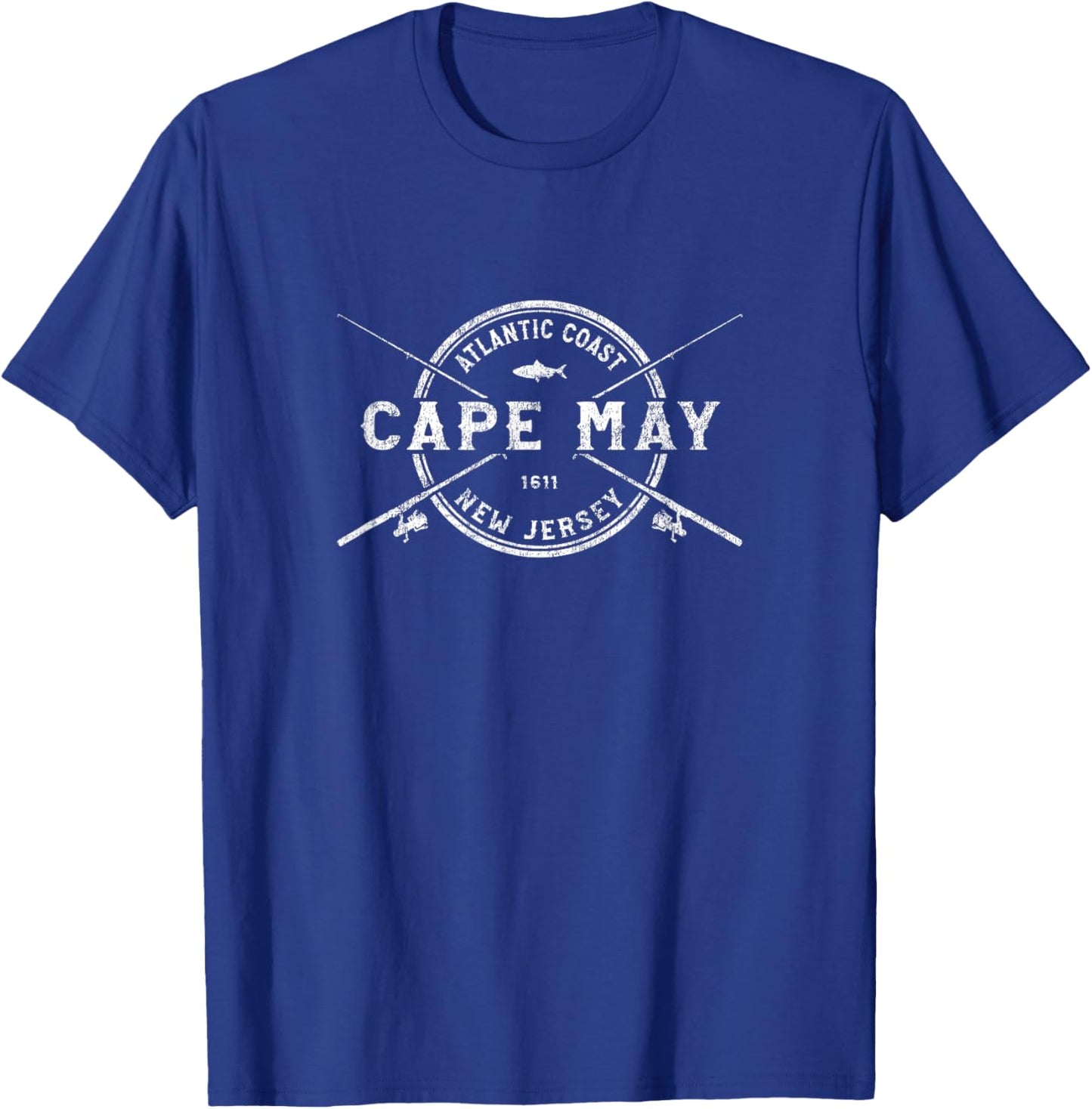 Cape May NJ Vintage Crossed Fishing Rods T-Shirt - T-Shirt | Royal